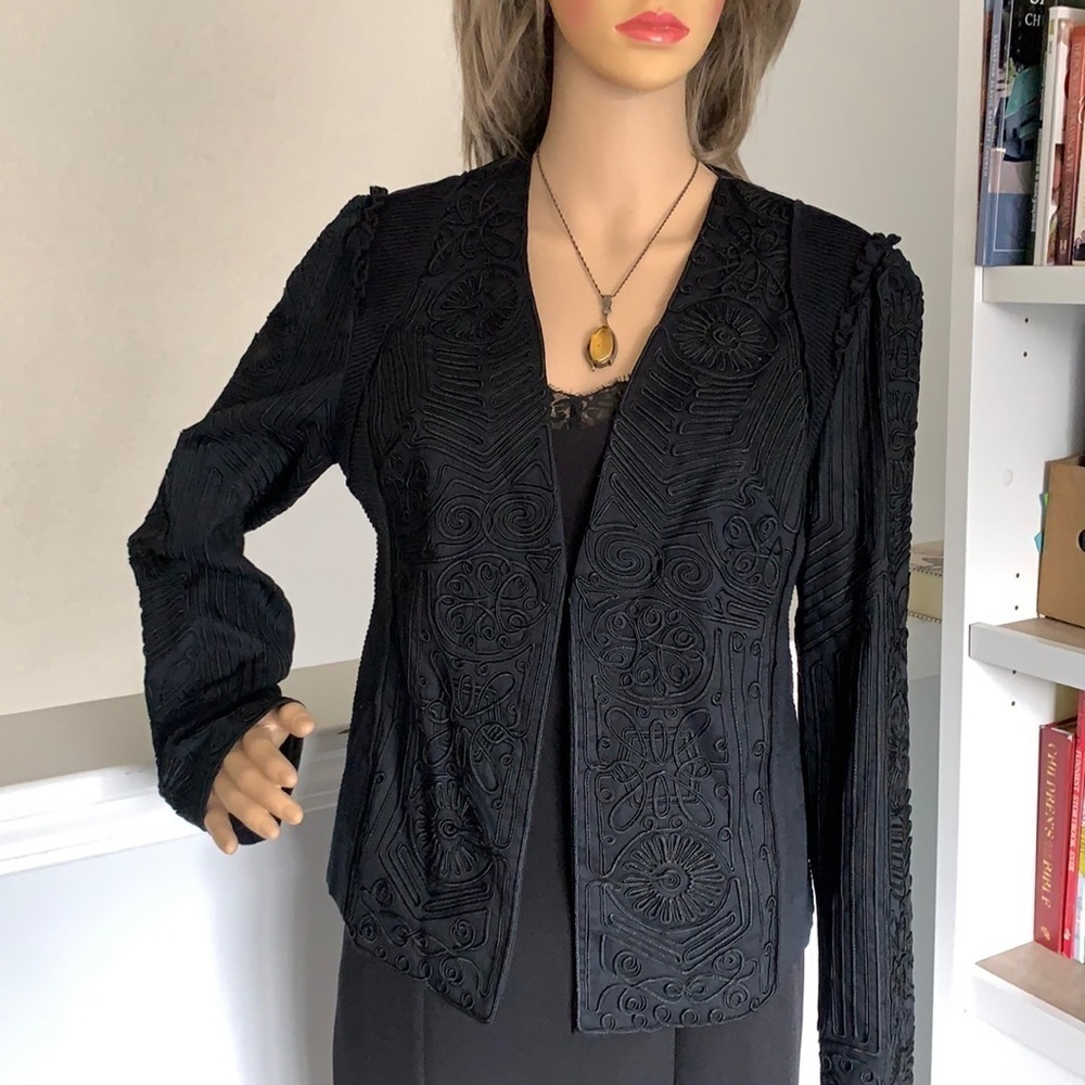 Kobi Halperin embroidered‎ textured open blazer jacket luxury M black KF7J04-17